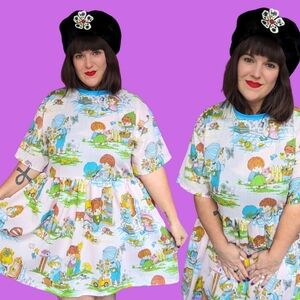 Handmade, Upcycled 1960's Print of Children Bedsheet T-Shirt Dress Fits S-M-L-XL